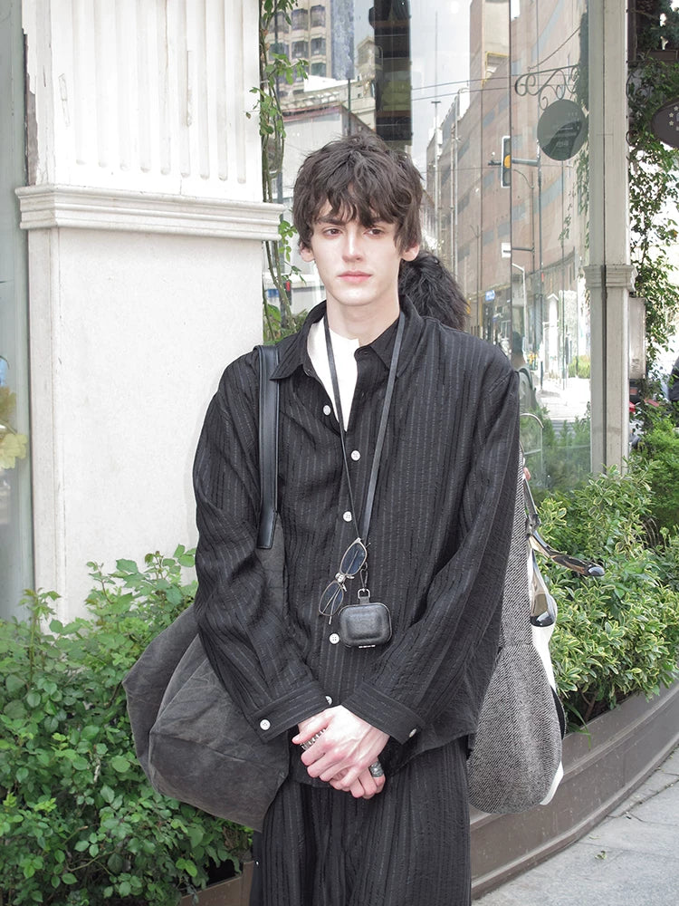 Textured Striped Oversized Shirt