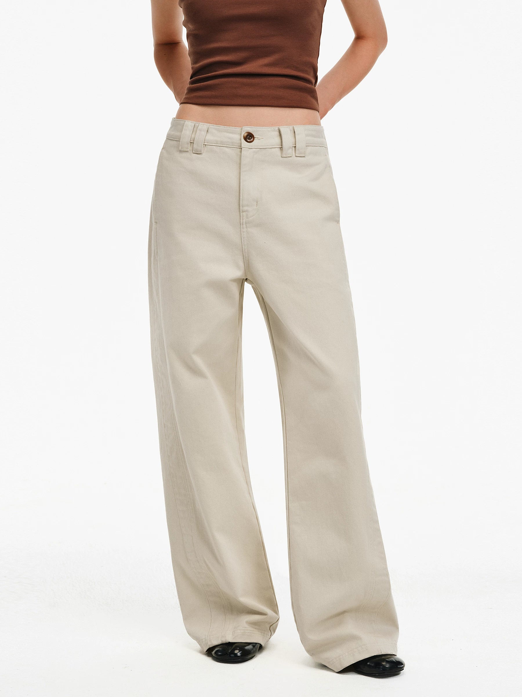 High-Waisted Wide-Leg Cotton Trousers