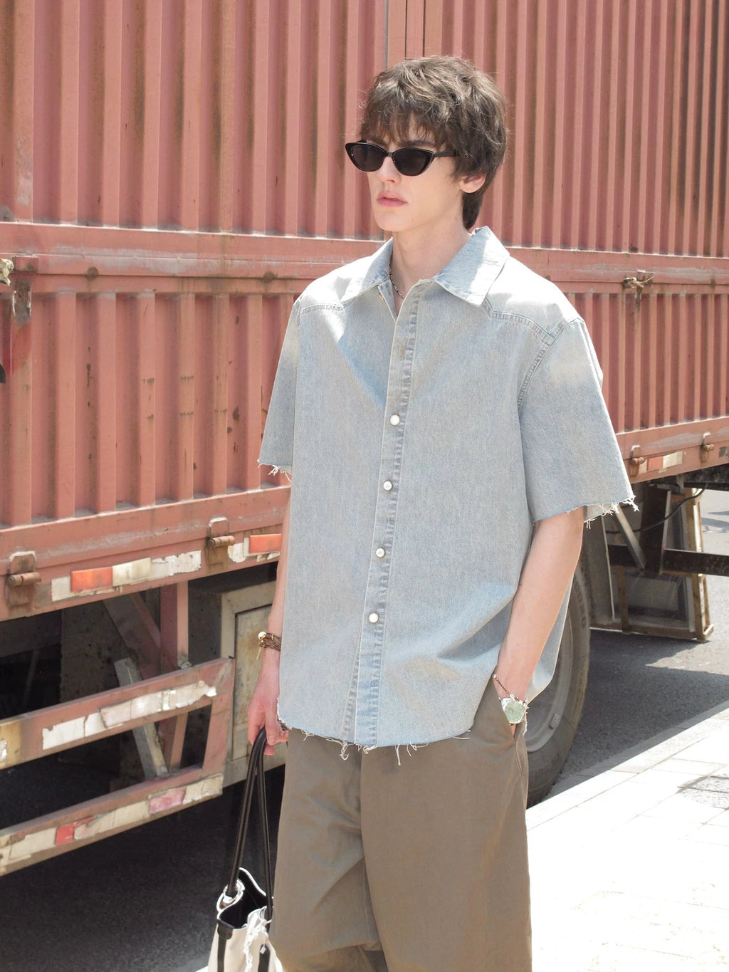 Washed Denim Short Sleeve Shirt