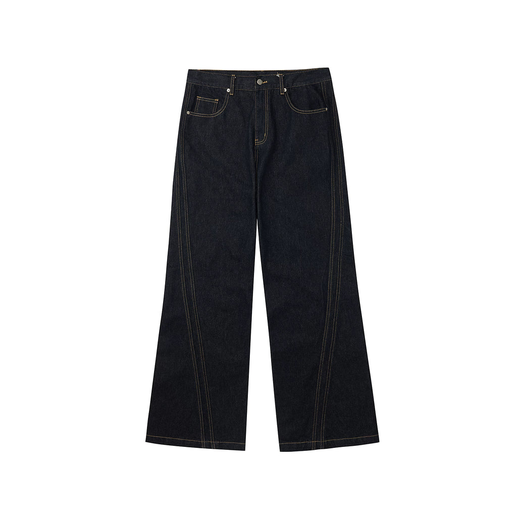 Bias-Cut Raw Denim Flared Jeans
