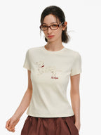 Embroidered Puppy Patch Slim T-Shirt