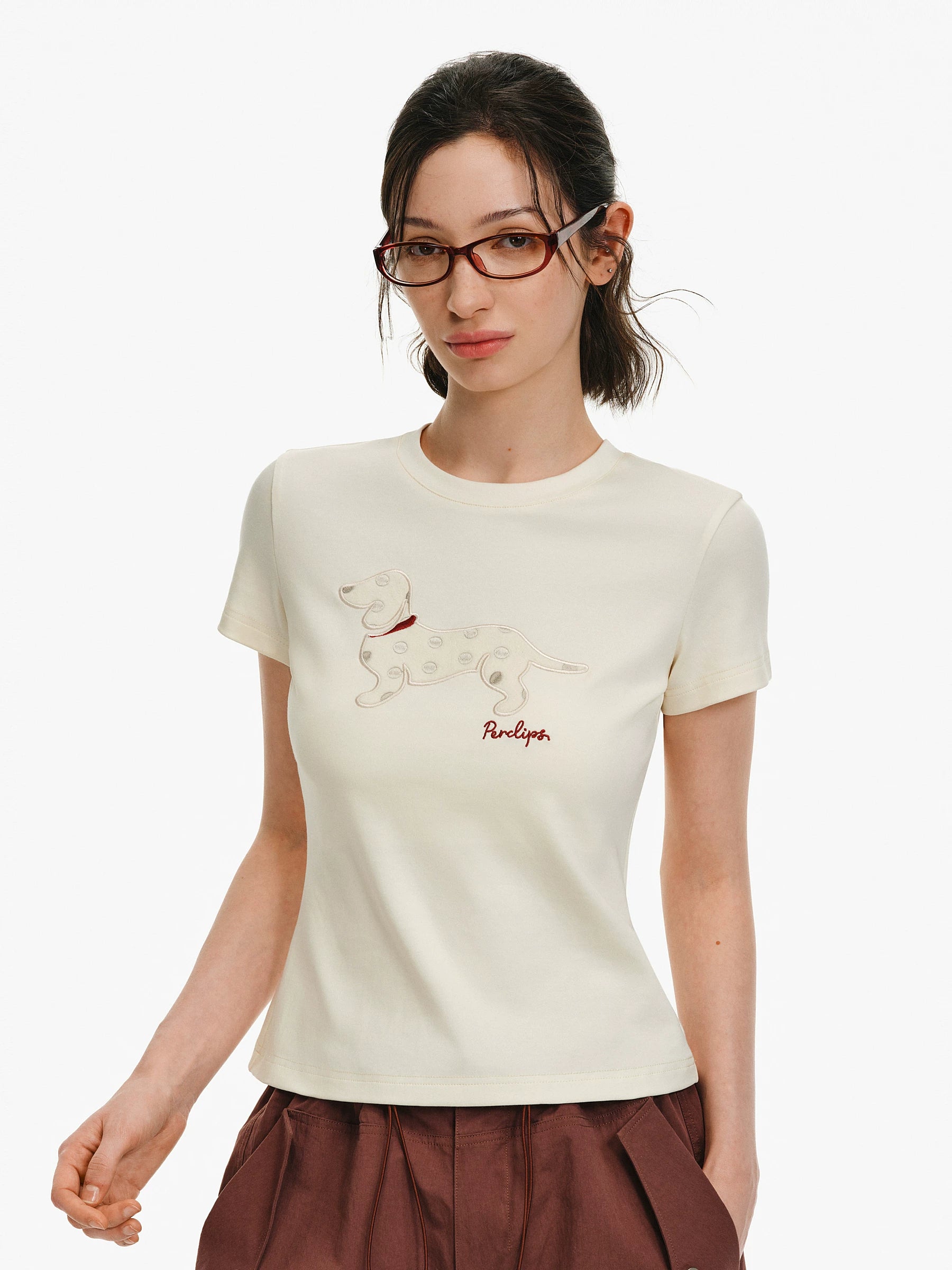 Embroidered Puppy Patch Slim T-Shirt