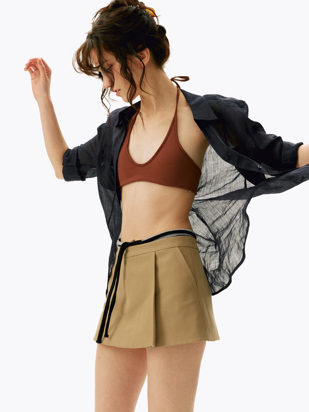 Low-Waist Pleated Mini Culottes