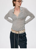 Bias-Cut Striped Polo Shirt