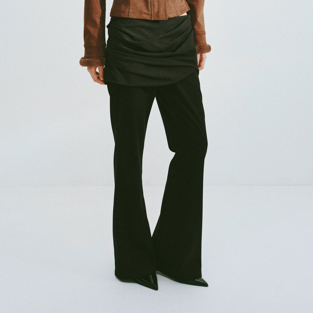 Draped Waist Flared Trousers