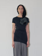 Asymmetric Cotton T-Shirt With Plaid Detail