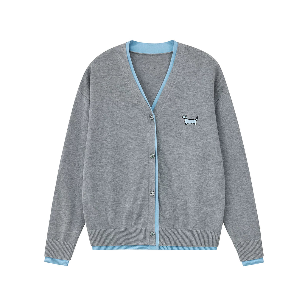 Embroidered Wool Blend V-Neck Cardigan