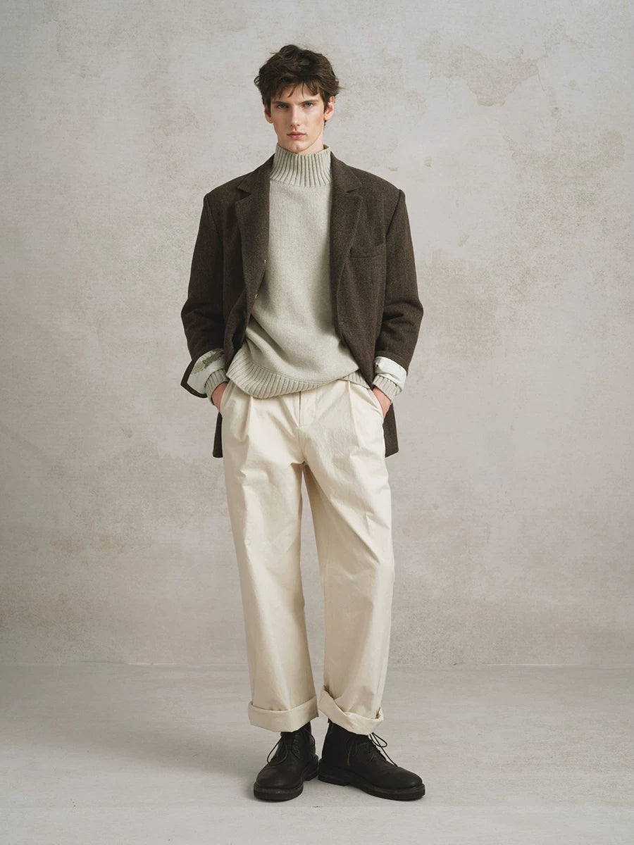 Herringbone Wool Blend Oversized Blazer