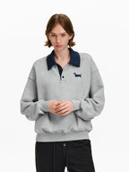 Embroidered Puppy Polo Sweatshirt