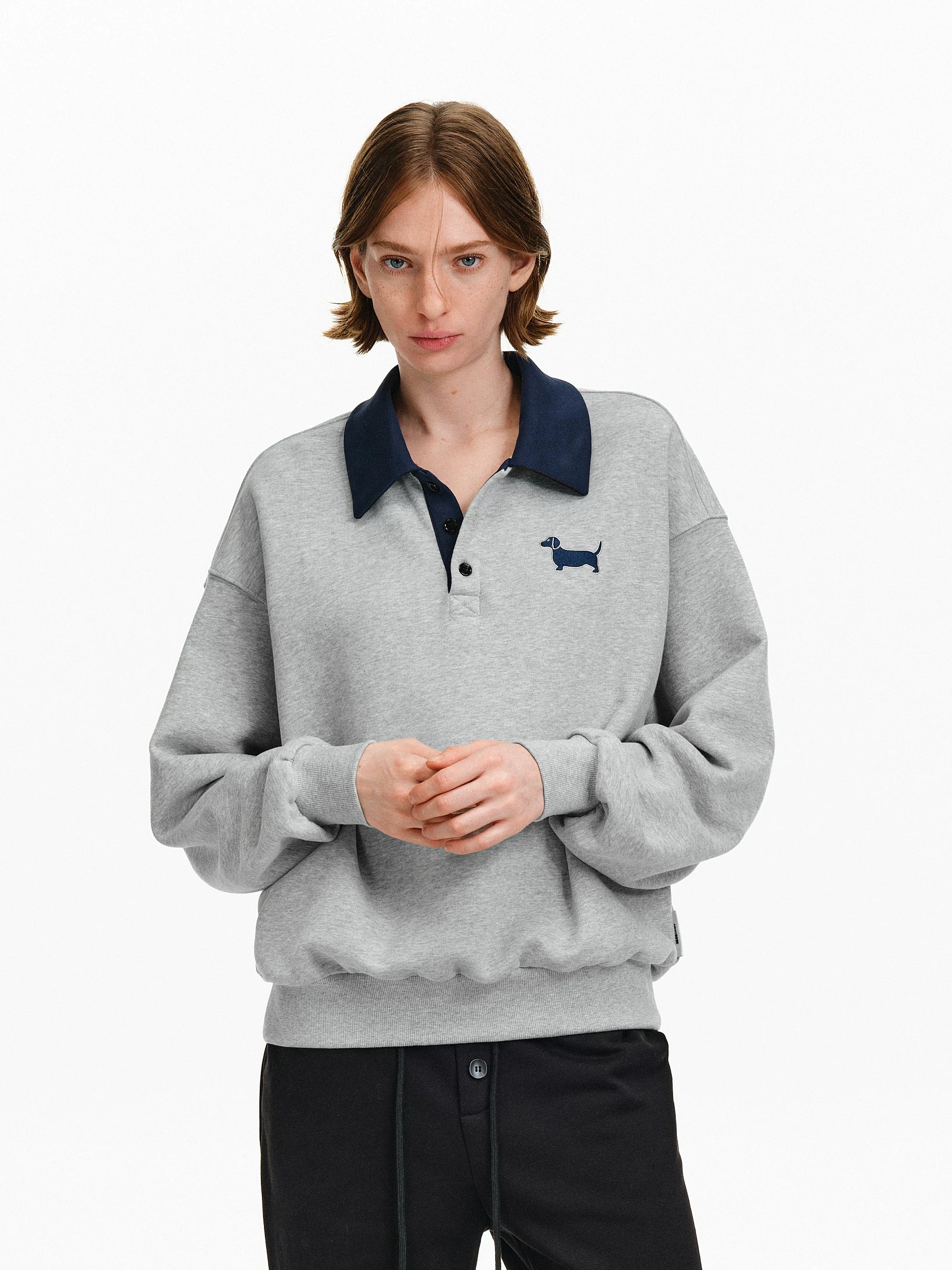 Embroidered Puppy Polo Sweatshirt