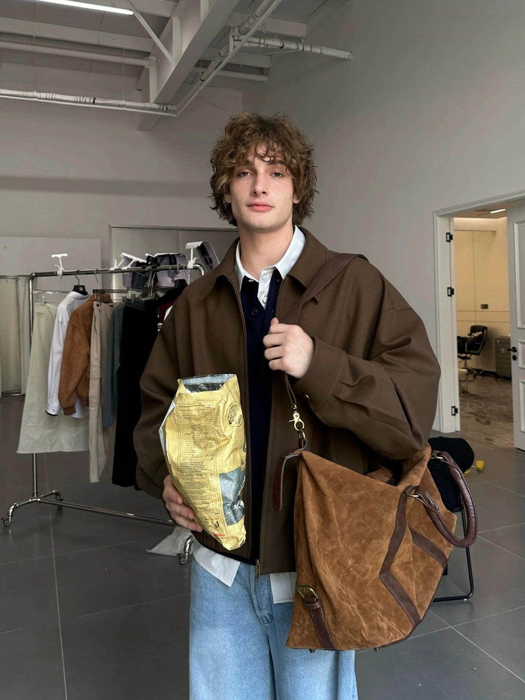 Oversized Wool Blend Harrington Jacket