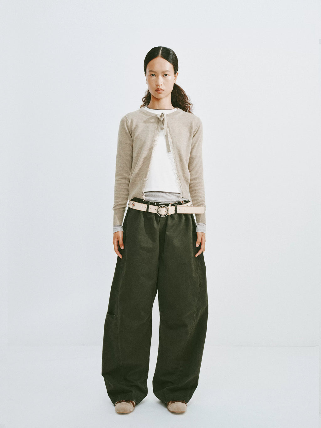 Fringed Wool Blend Tie-Front Cardigan