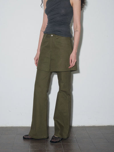 Layered Skirt-Detail Flared Trousers