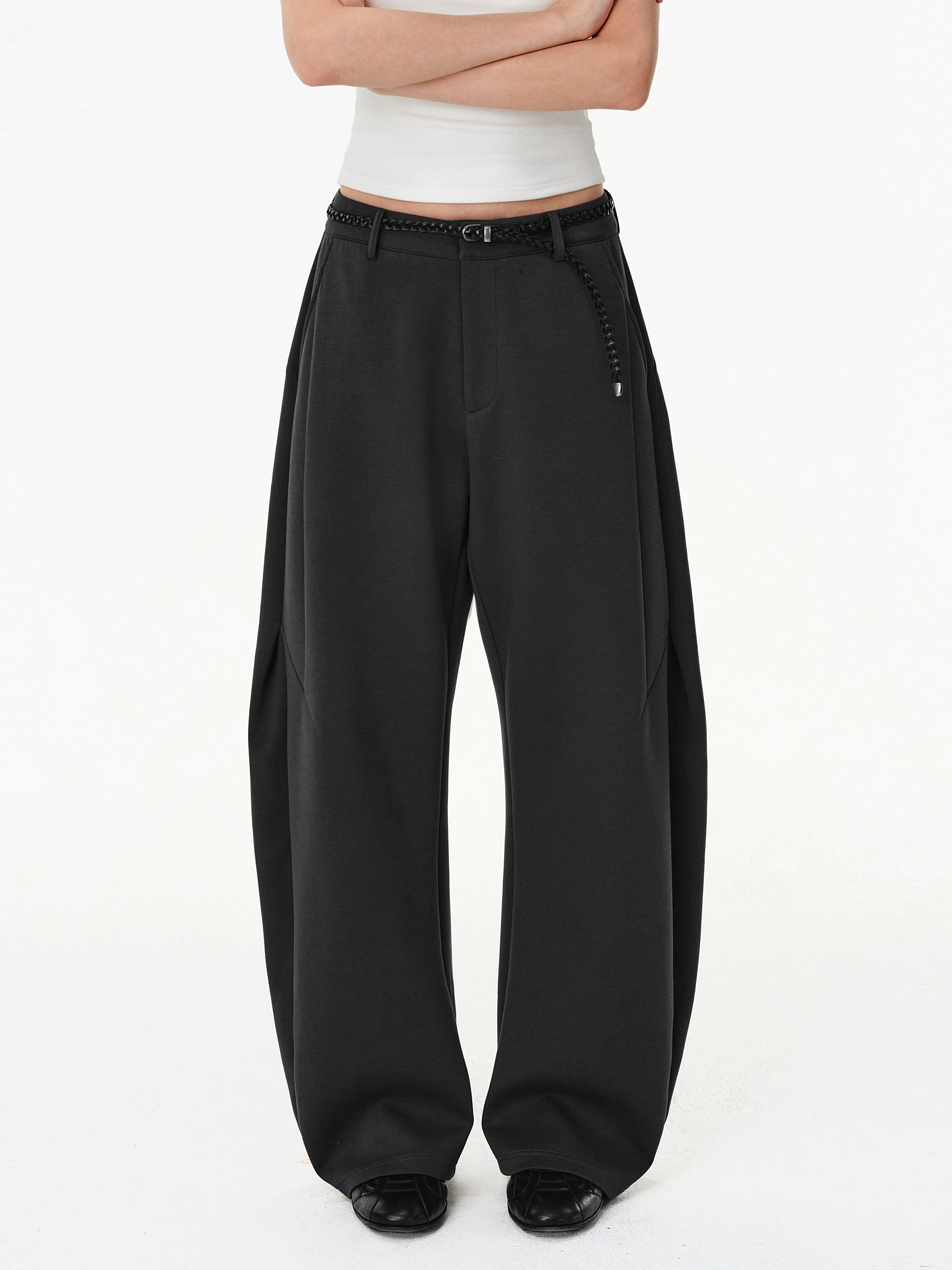 Architectural Wide-Leg Draped Trousers