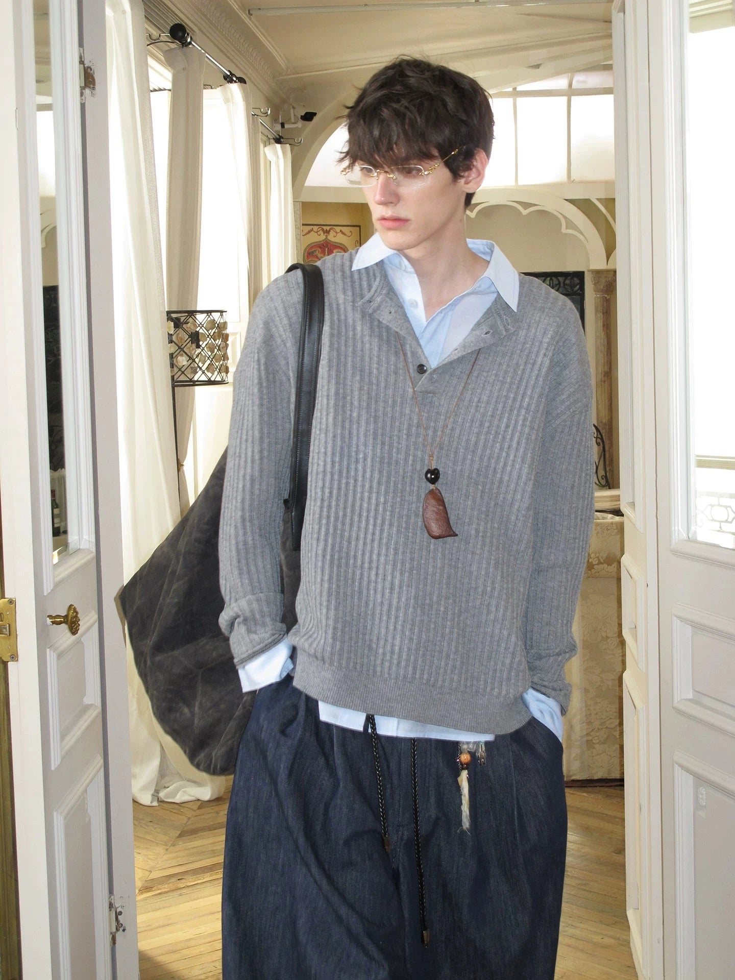 Ribbed Knit Henley Sweater