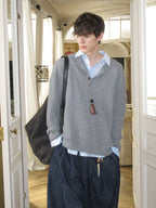 Ribbed Knit Henley Sweater