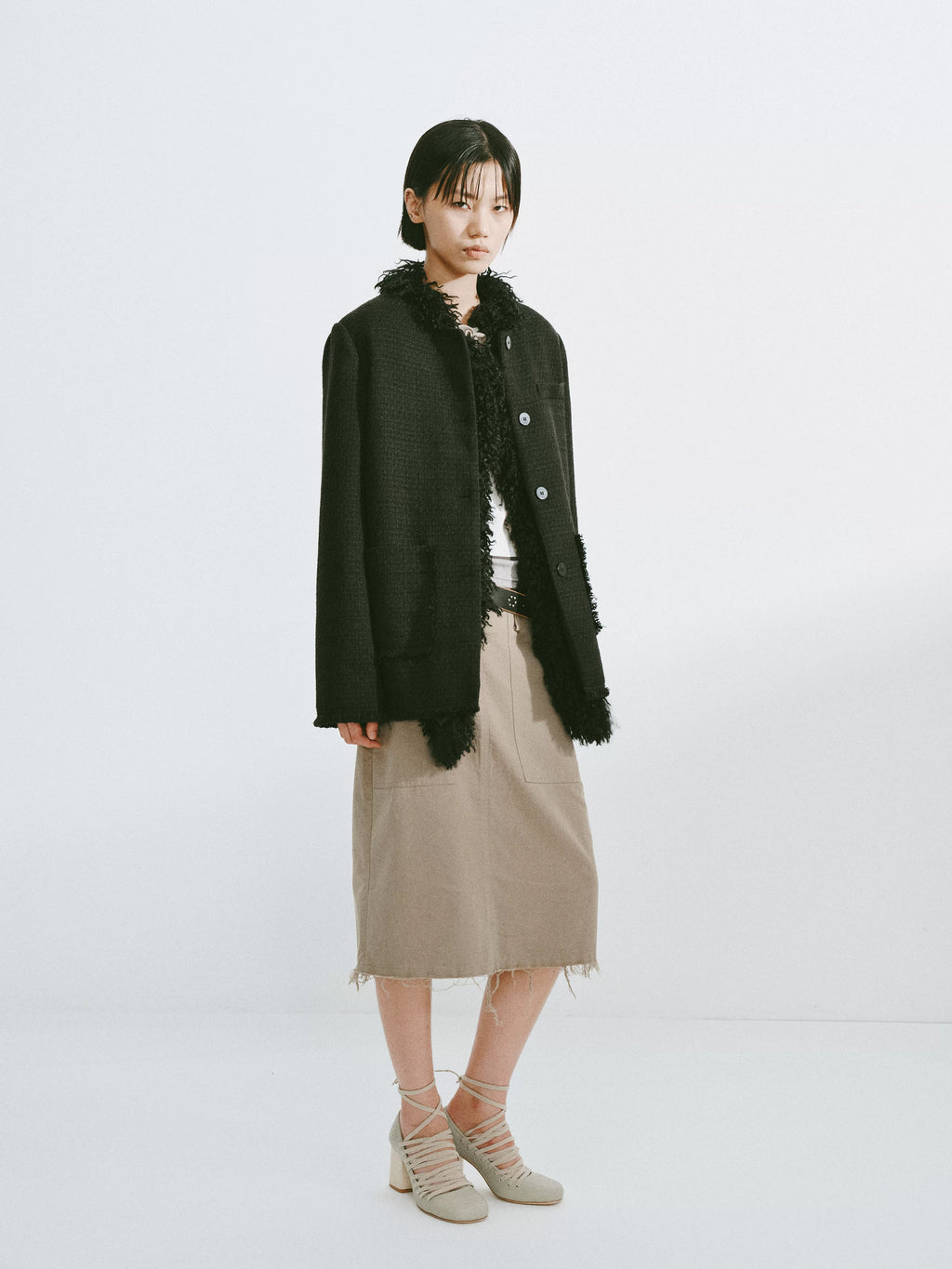 Faux Fur Trim Tweed Jacket