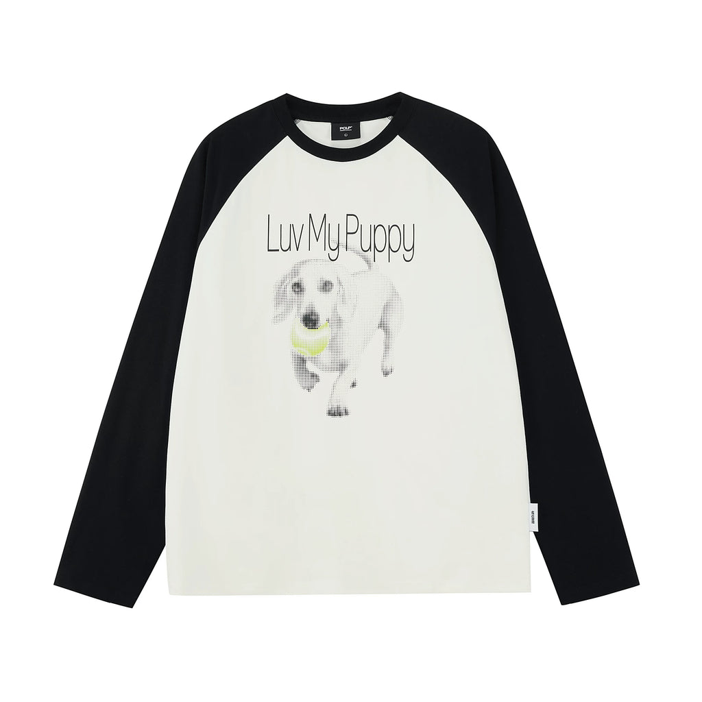 Puppy Graphic Raglan Long-Sleeve Tee