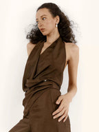 Draped Halter Neck Silk Vest