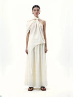 Asymmetrical Twist Neck Maxi Dress