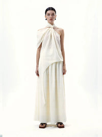 Asymmetrical Twist Neck Maxi Dress