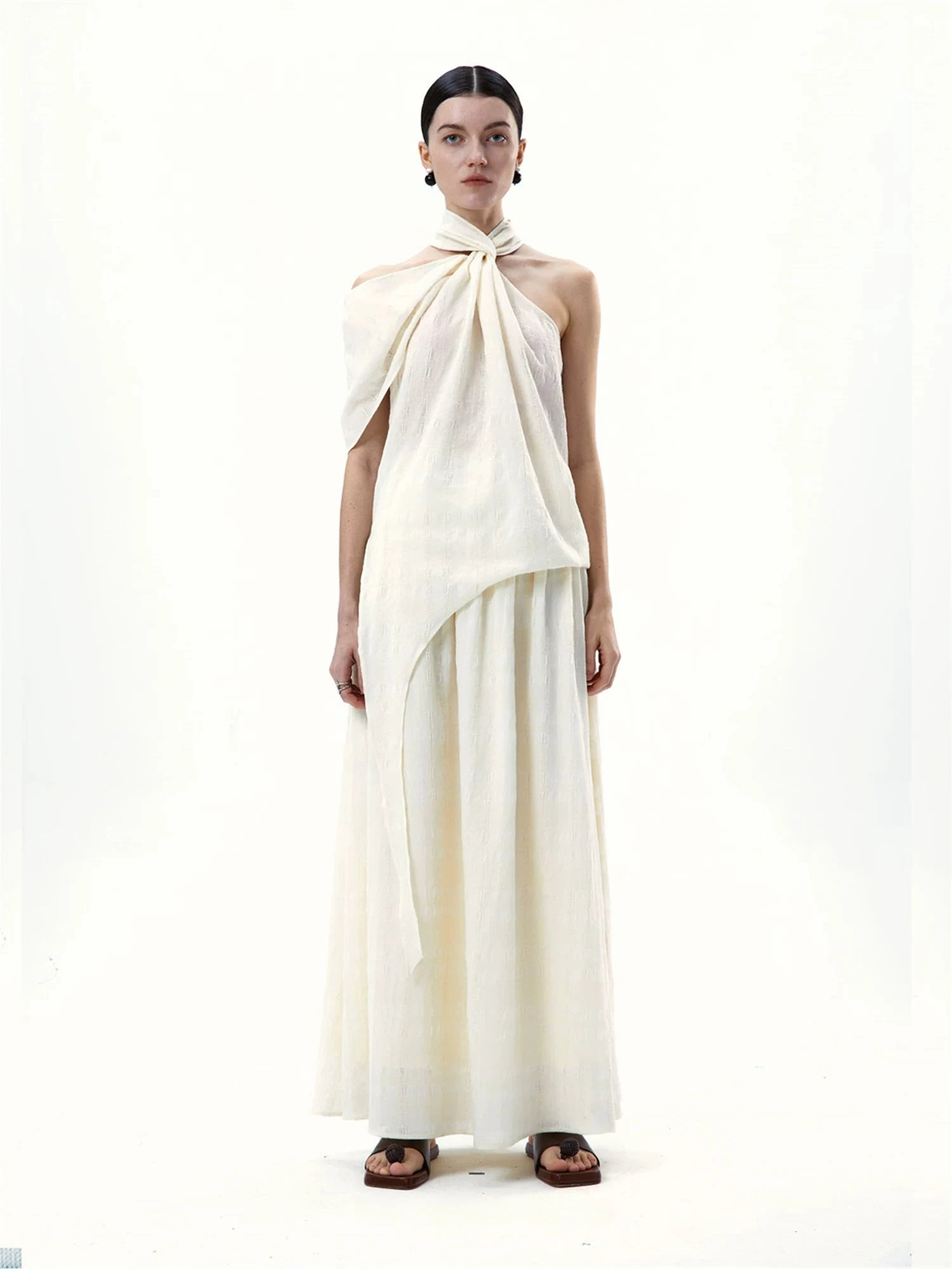 Asymmetrical Twist Neck Maxi Dress