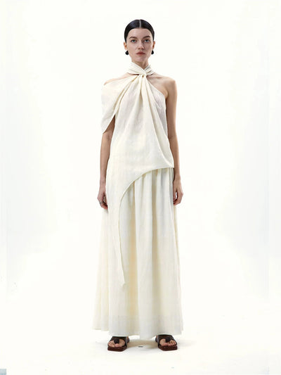 Asymmetrical Twist Neck Maxi Dress