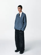 Asymmetric Zip Ribbed Knit Cardigan