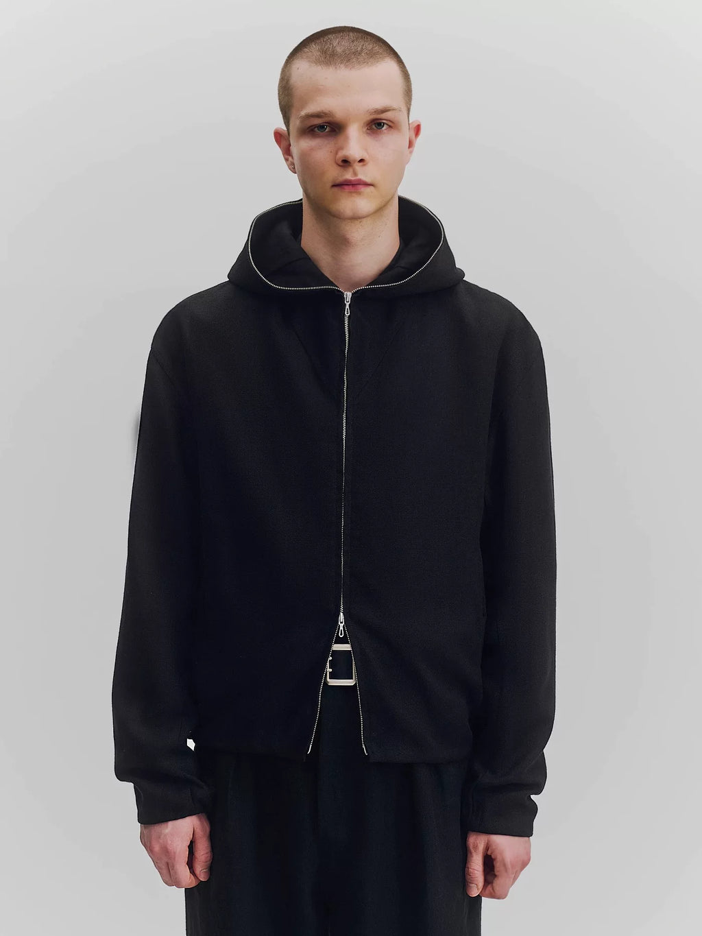 Wool Blend Full-Zip Hooded Jacket