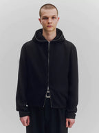 Wool Blend Full-Zip Hooded Jacket