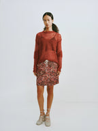 Paisley Print Drawstring Mini Skirt