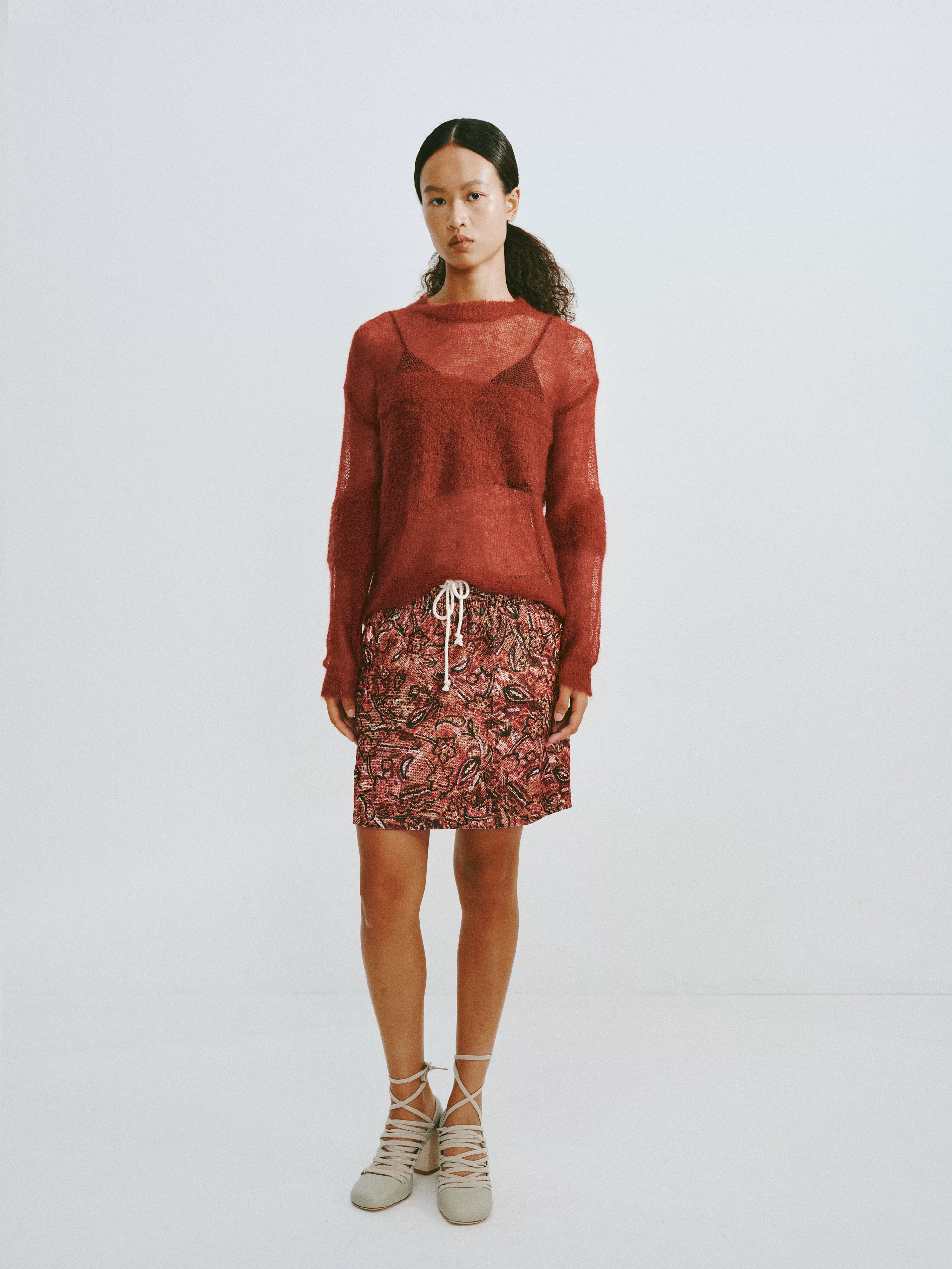 Paisley Print Drawstring Mini Skirt