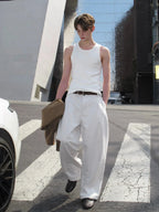 Pleated Wide-Leg Cotton Trousers