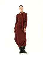 Ribbon-Neck Pleated Midi Dress