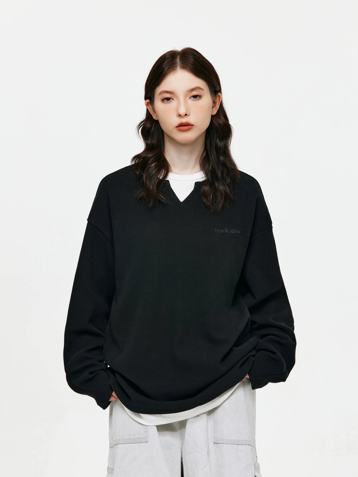 Waffle Knit Layered Long-Sleeve Top
