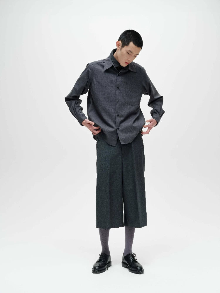 Charcoal Wool Blend Button-Down Shirt
