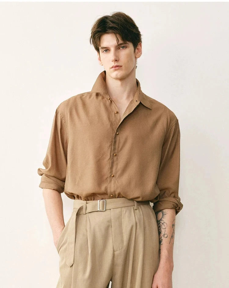 Silk Blend Textured Button-Down Shirt
