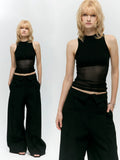 Mesh-Panelled Wool-Blend Tank Top