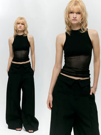 Mesh-Panelled Wool-Blend Tank Top