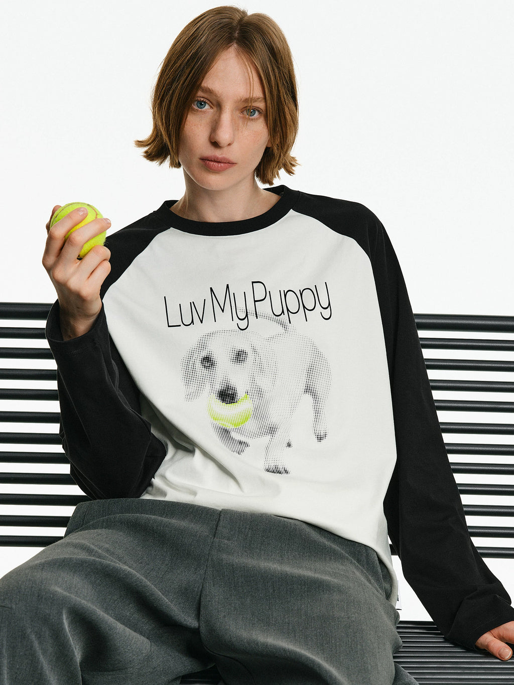 Puppy Graphic Raglan Long-Sleeve Tee