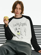Puppy Graphic Raglan Long-Sleeve Tee