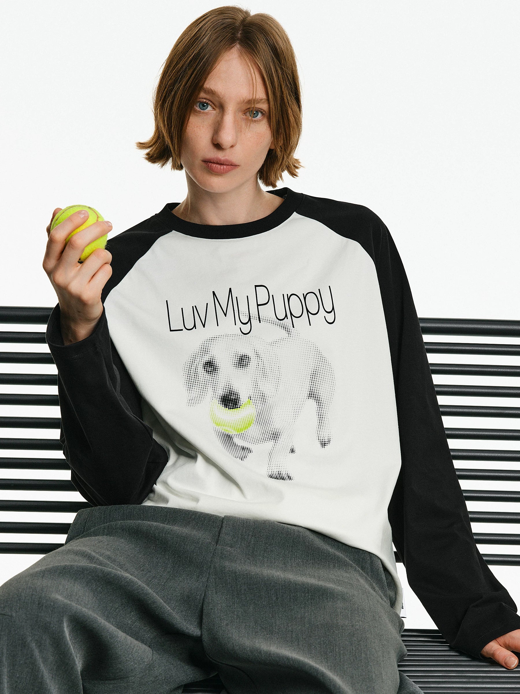 Puppy Graphic Raglan Long-Sleeve Tee