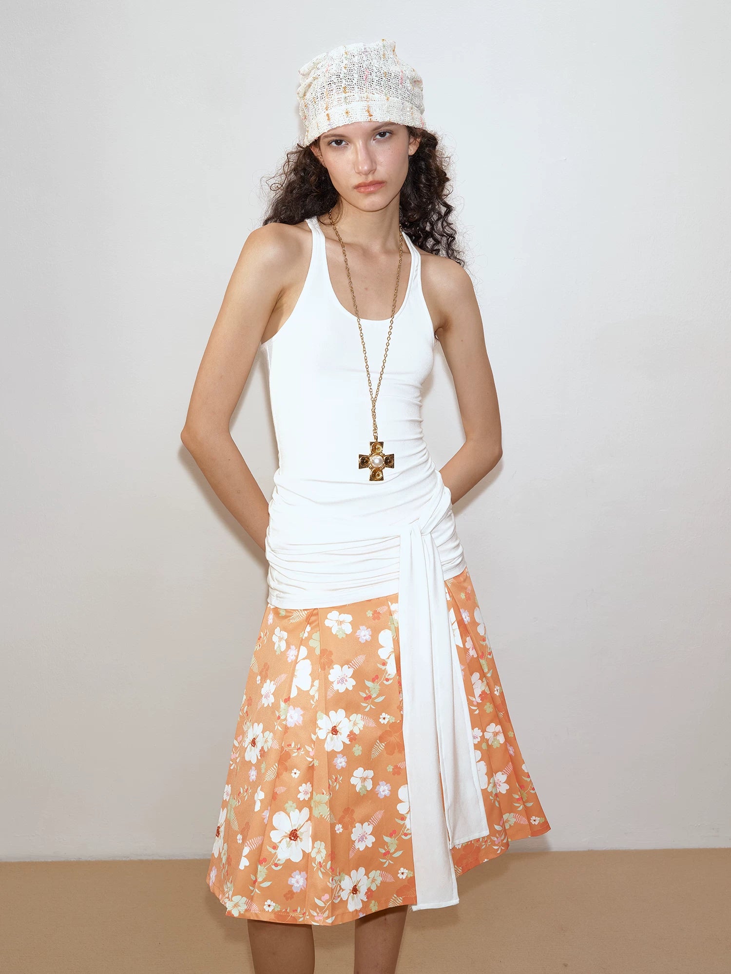 Floral Print A-Line Pleated Skirt