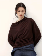 Earth Echo Asymmetric Pleated Knit Top