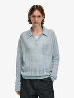 Textured Wool Blend Polo Sweater