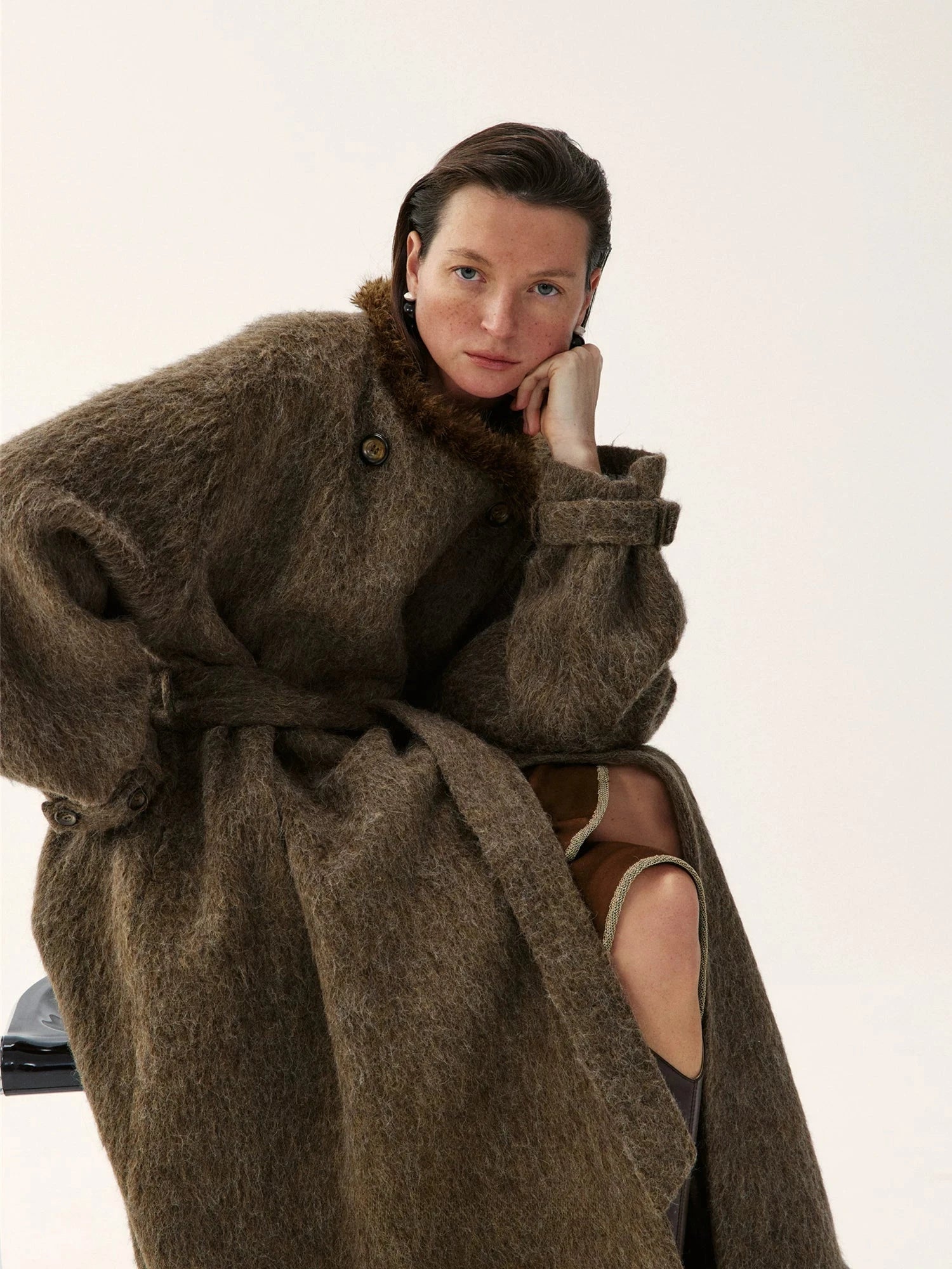 Oversized Mohair Blend Belted Coat