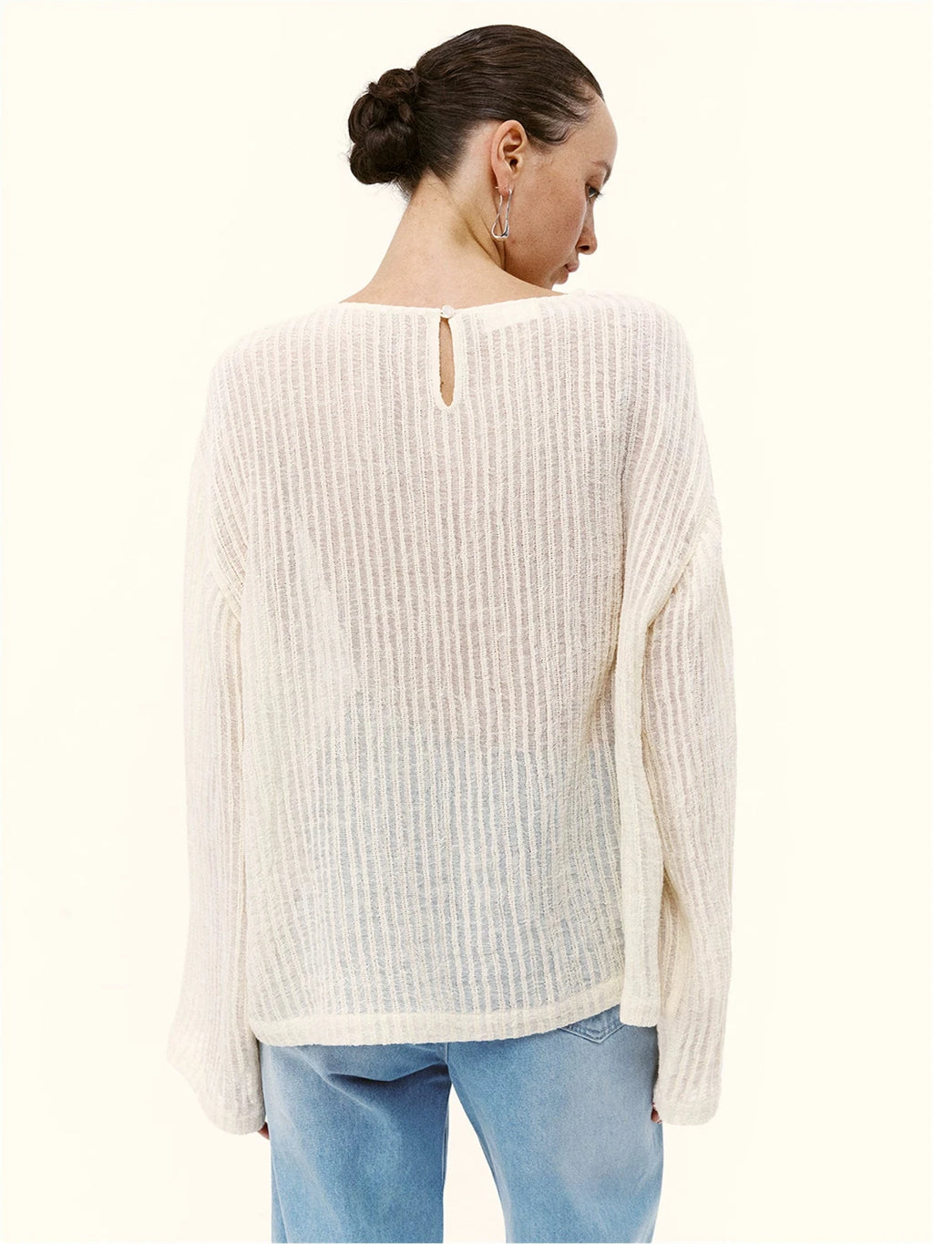 Linen Textured Oversized Long-Sleeve Top