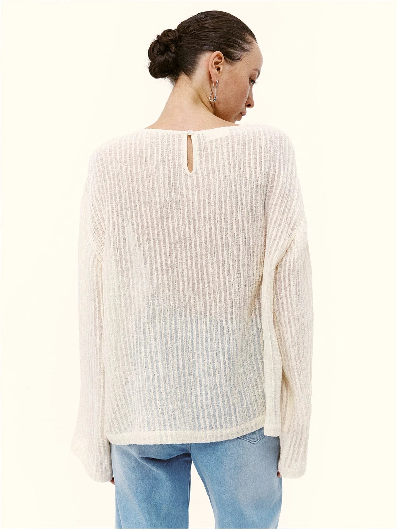 Linen Textured Oversized Long-Sleeve Top