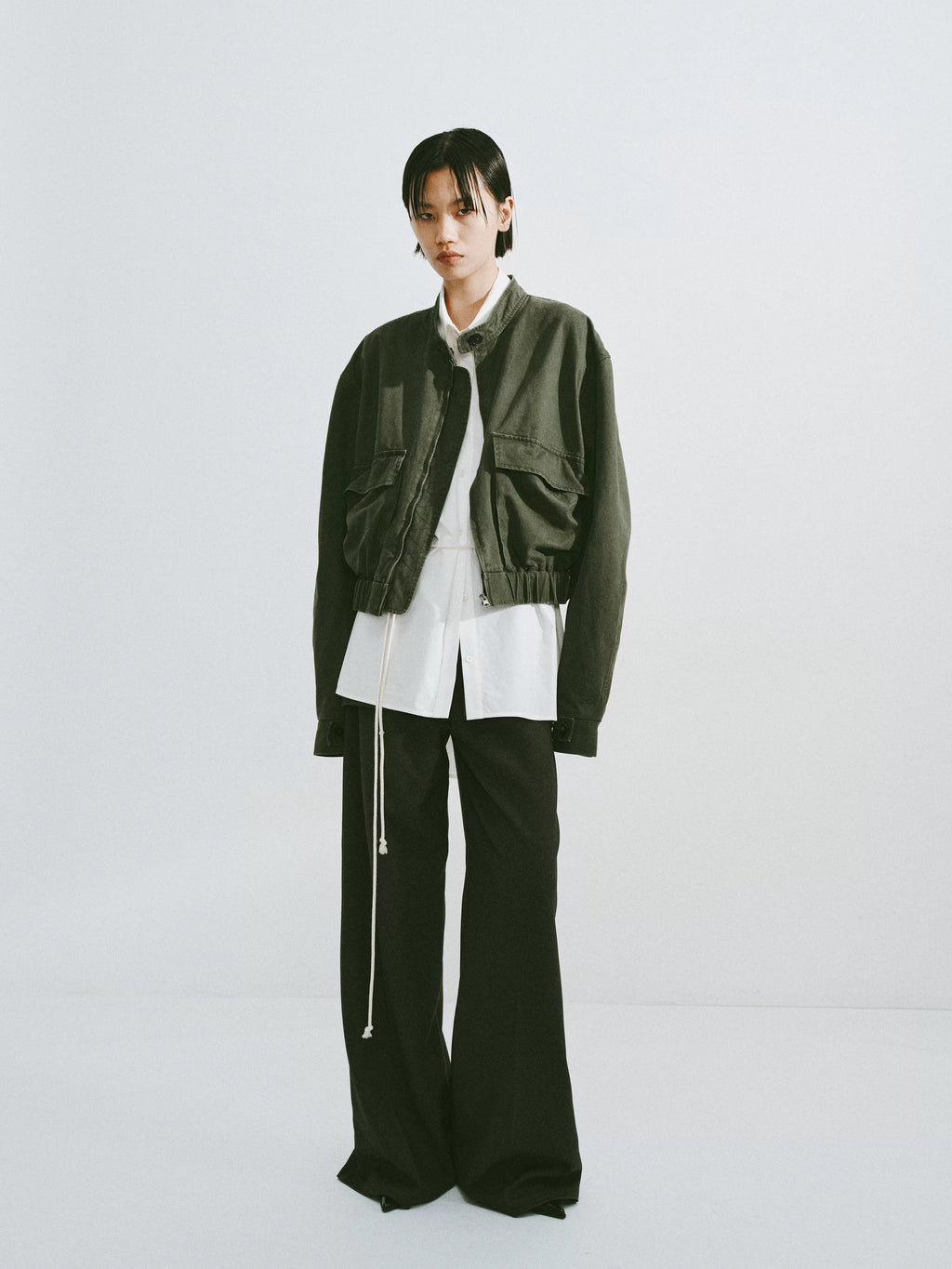 Washed Cotton Stand-Collar Bomber Jacket