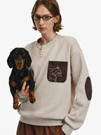 Horse Motif Color-Block Henley Sweatshirt